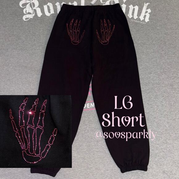 VS PINK Limited Edition Rhinestone Bling Halloween Skeleton Hands Sweatpants - Picture 1 of 13